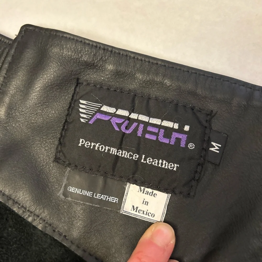 Motorcycle Mens Black Leather Chaps by Prutech Performance Sz-M. CC18